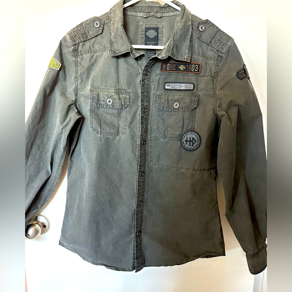Harley Davidson Men's Green Military Utility Style Shirt